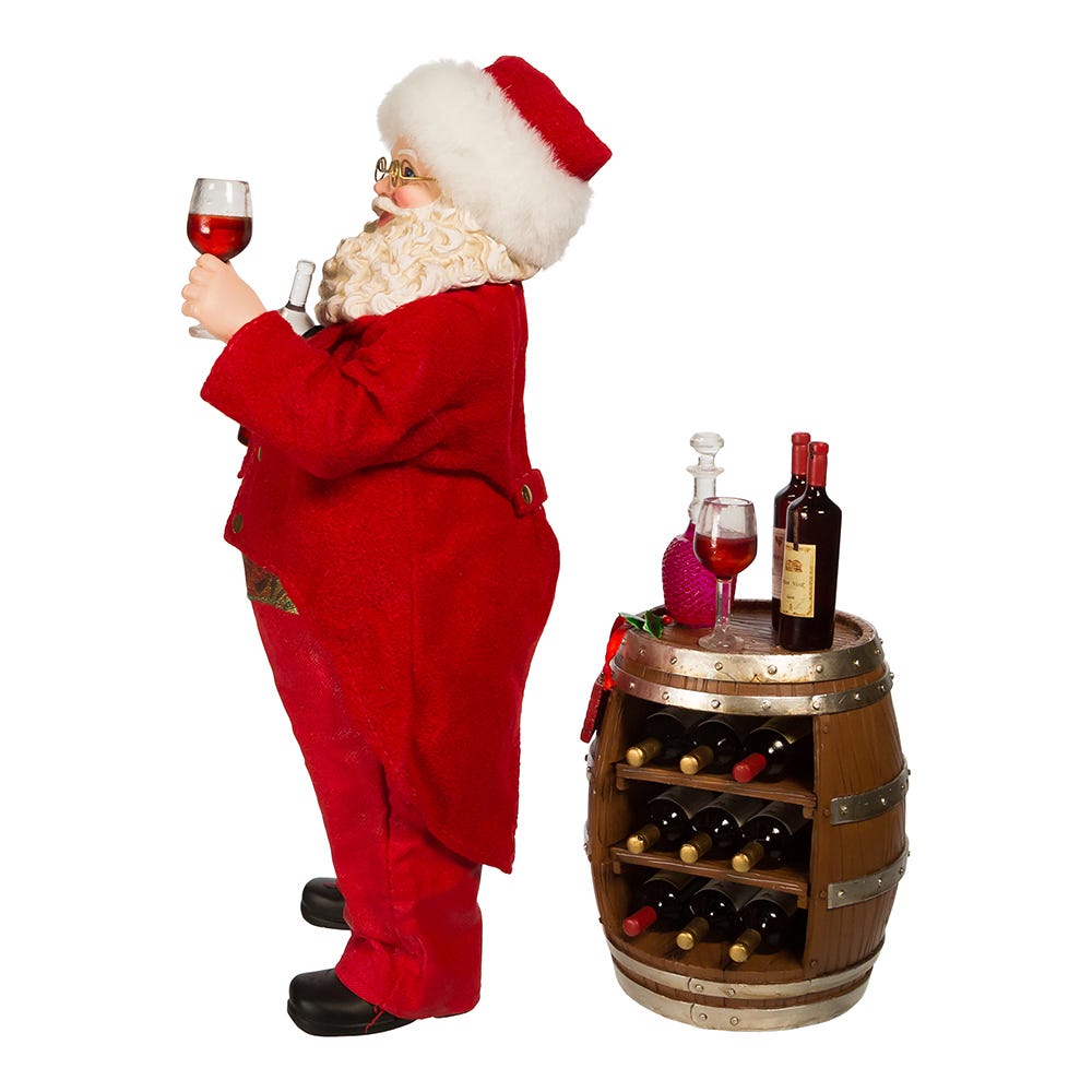Kurt Adler 10.5-Inch Fabrich Wine Tasting Santa, 2 Piece Set