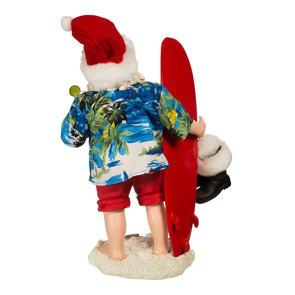 Kurt Adler 11-Inch Fabrich Santa with Surfboard and Drink