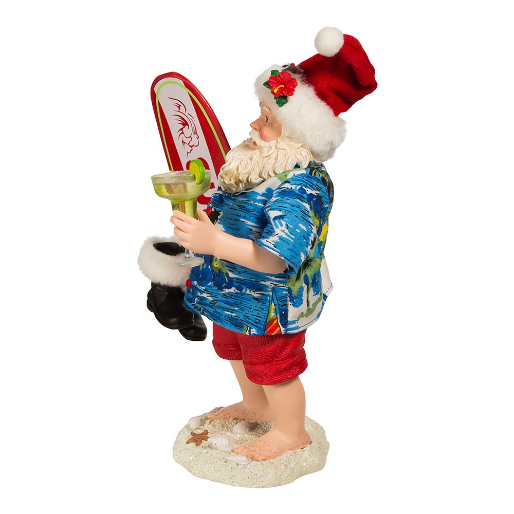 Kurt Adler 11-Inch Fabrich Santa with Surfboard and Drink