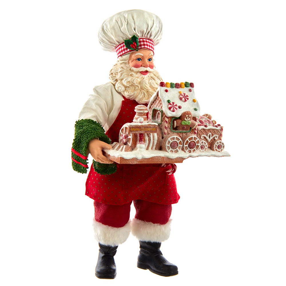Kurt Adler 11-Inch Fabrich Santa with Gingerbread Train