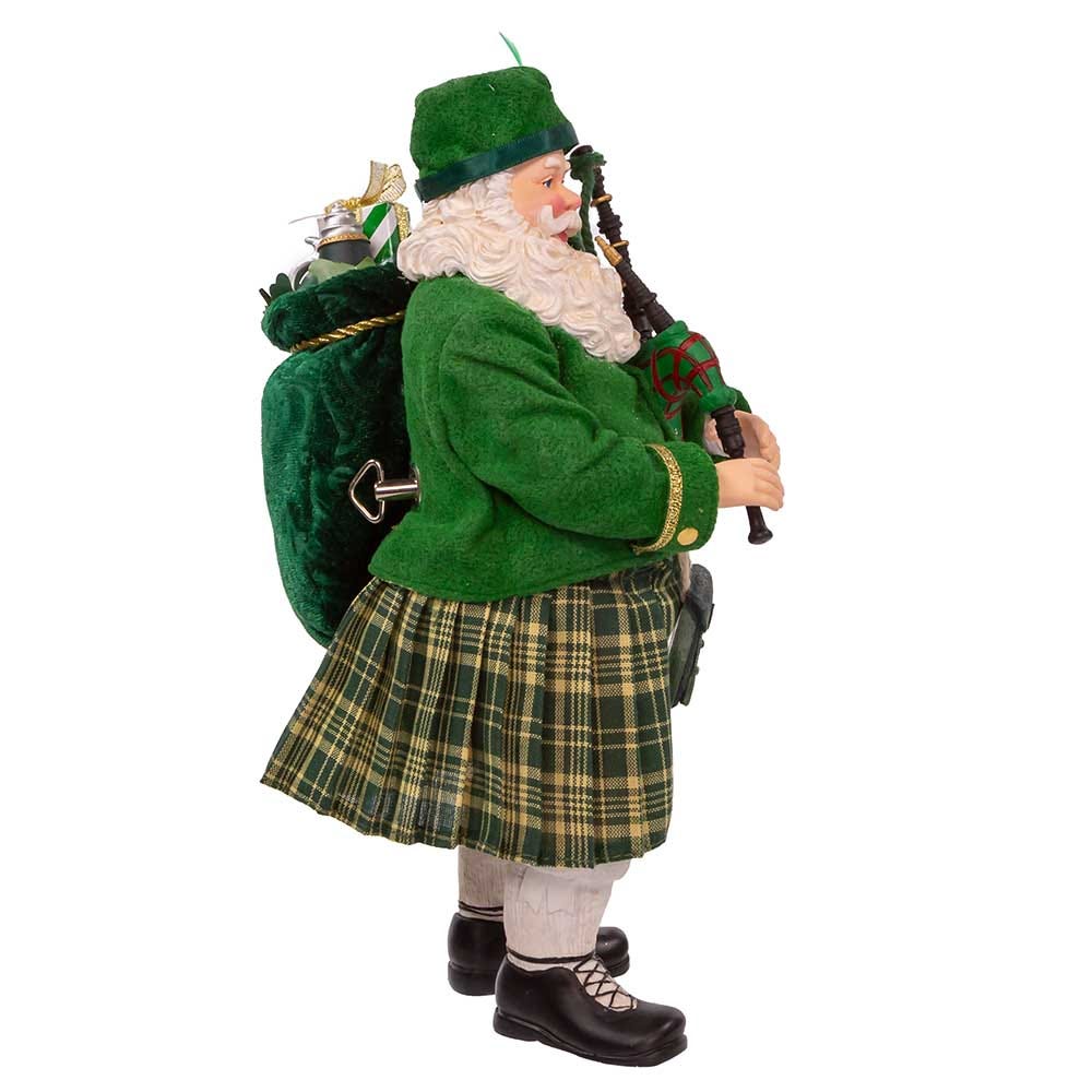 Kurt Adler 10.5-Inch Fabrich Musical Irish Bagpiper Santa