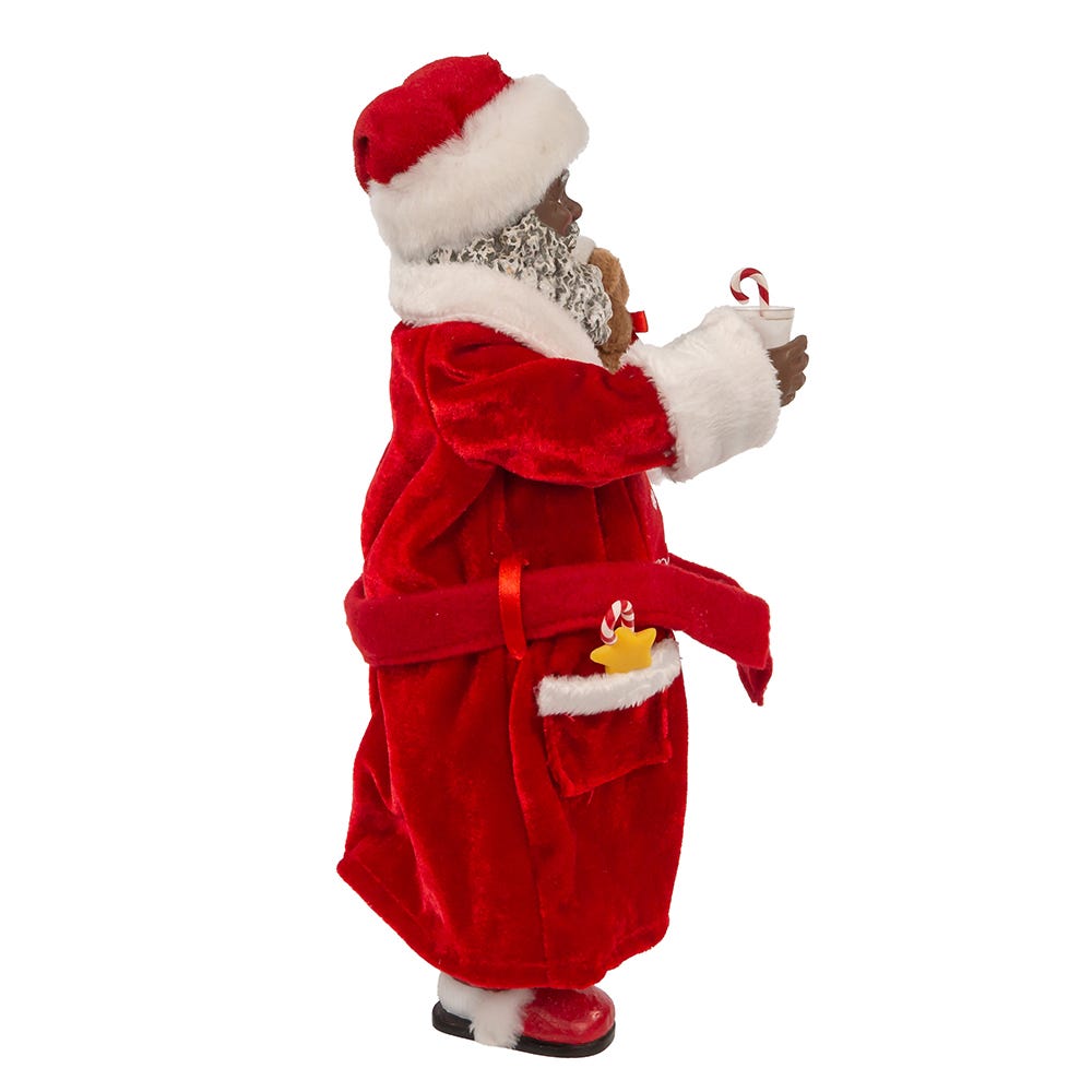 Kurt Adler 10.5-Inch Fabrich Black Santa in Pajamas and Robe