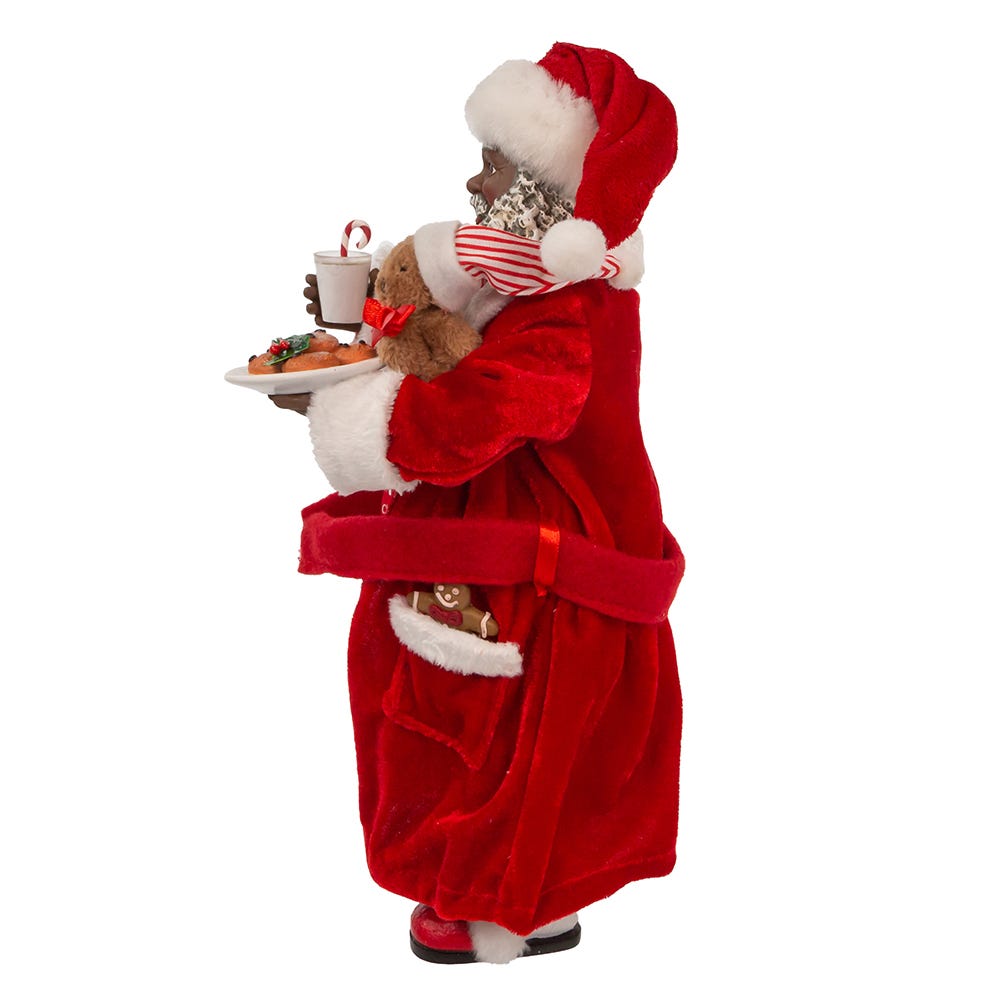 Kurt Adler 10.5-Inch Fabrich Black Santa in Pajamas and Robe