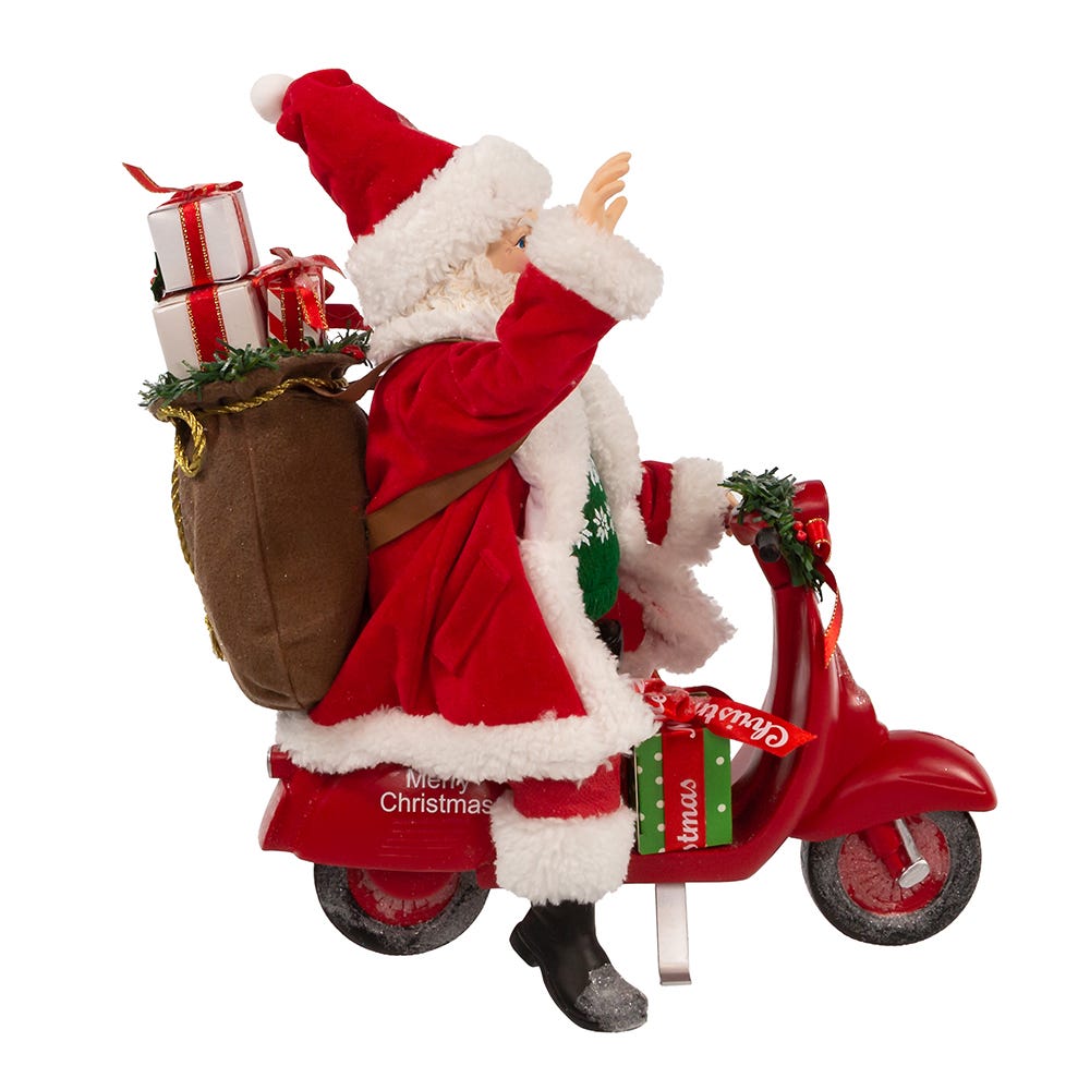 Kurt Adler 10-Inch Fabrich Santa on Scooter