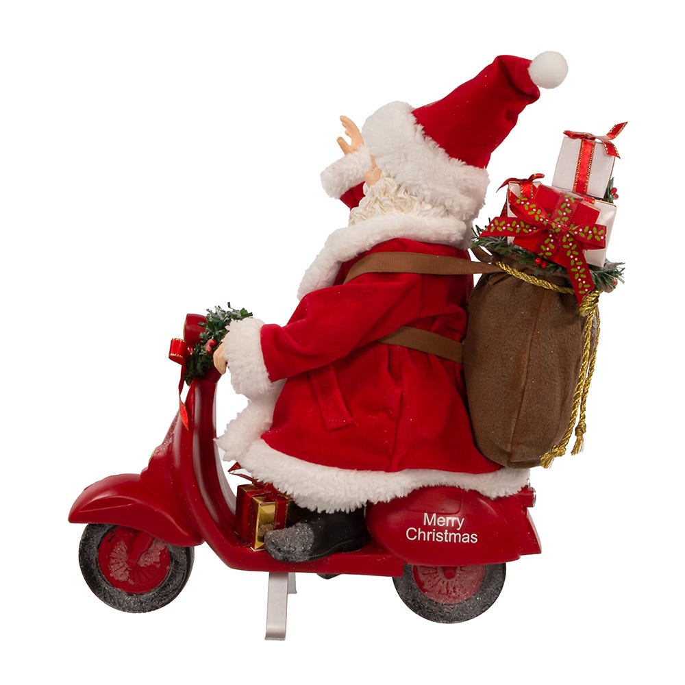 Kurt Adler 10-Inch Fabrich Santa on Scooter