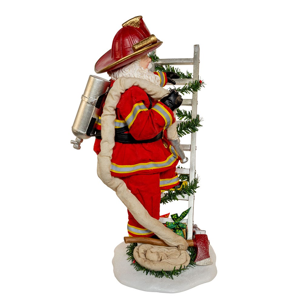 Kurt Adler 11.5-Inch Fabrich Fireman Santa On Ladder