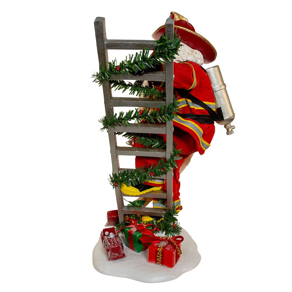 Kurt Adler 11.5-Inch Fabrich Fireman Santa On Ladder