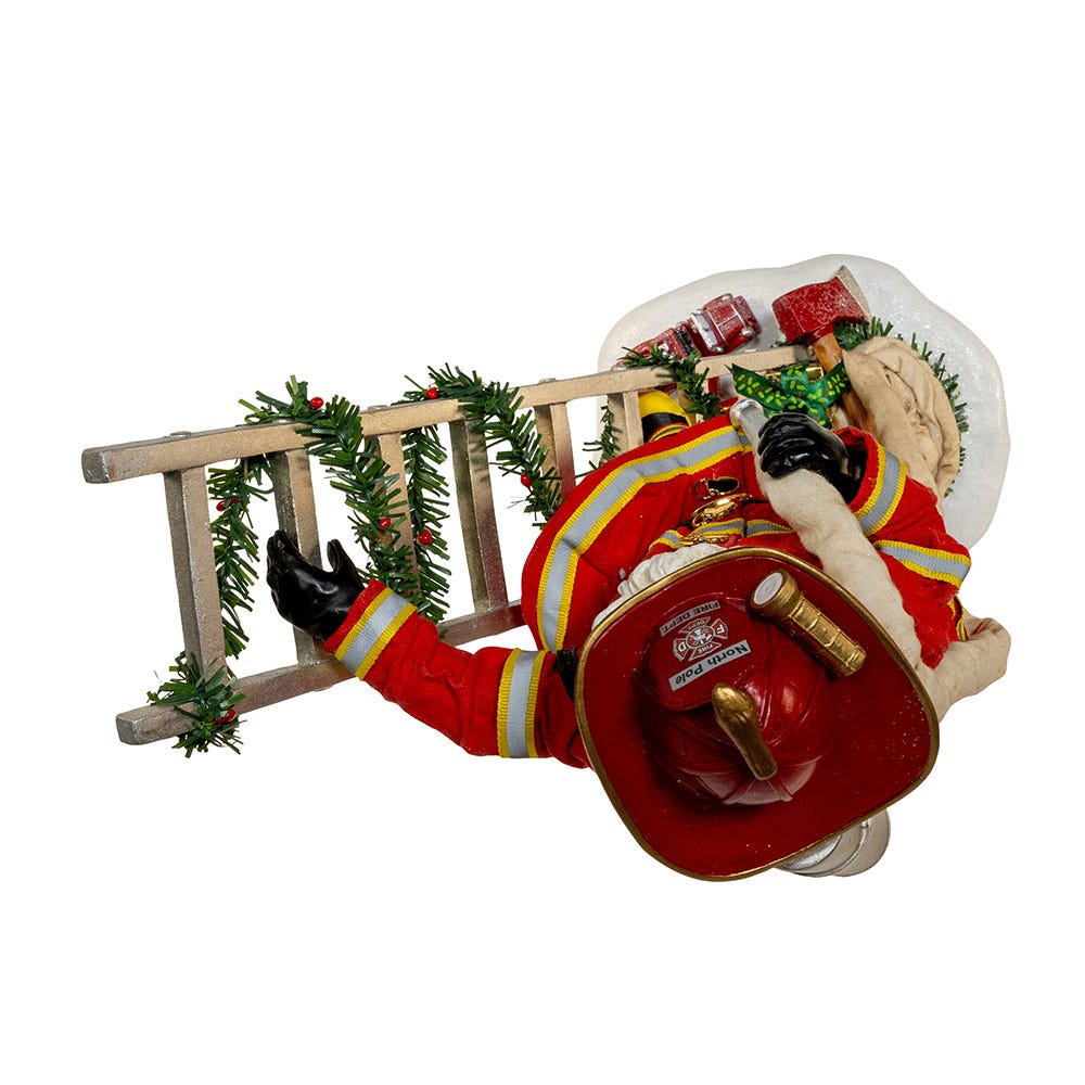 Kurt Adler 11.5-Inch Fabrich Fireman Santa On Ladder