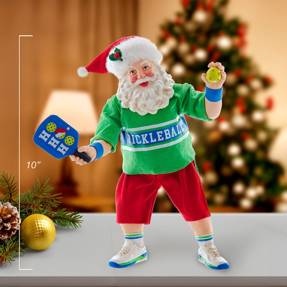 Kurt Adler 10-Inch Fabrich Santa Playing Pickleball
