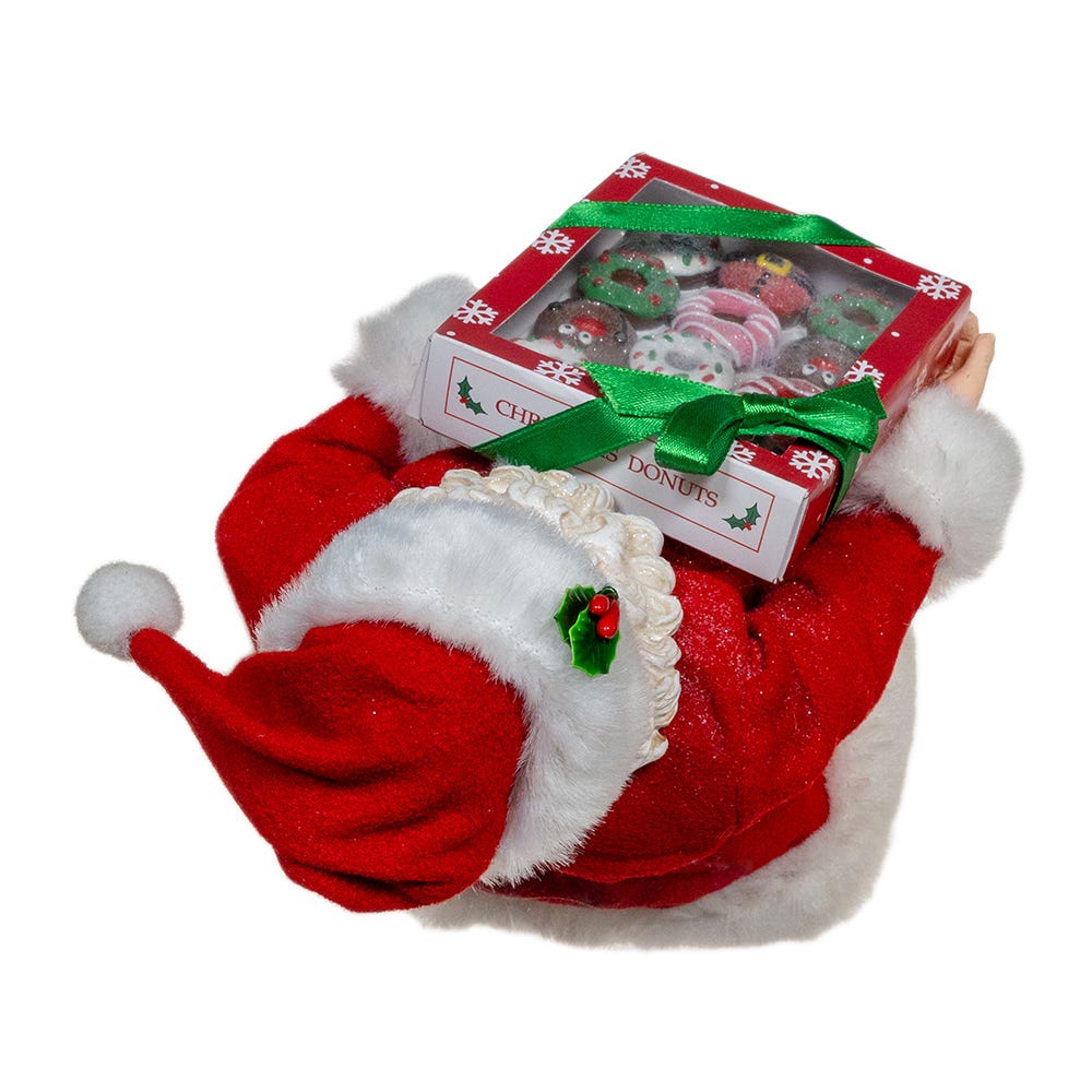 Kurt Adler 10.5-Inch Fabrich Santa With Box of Donuts