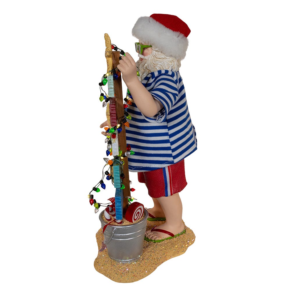 Kurt Adler 10.5-Inch Fabrich Beach Santa With Lighted Sign