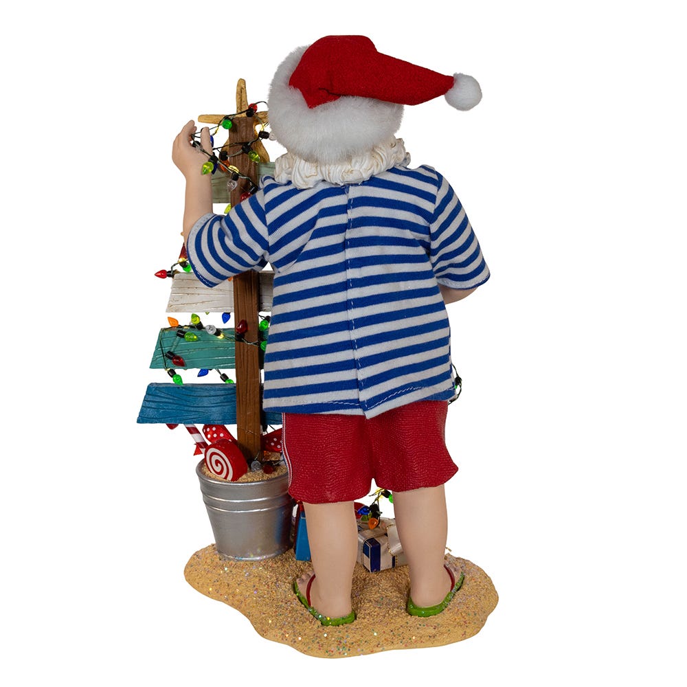 Kurt Adler 10.5-Inch Fabrich Beach Santa With Lighted Sign