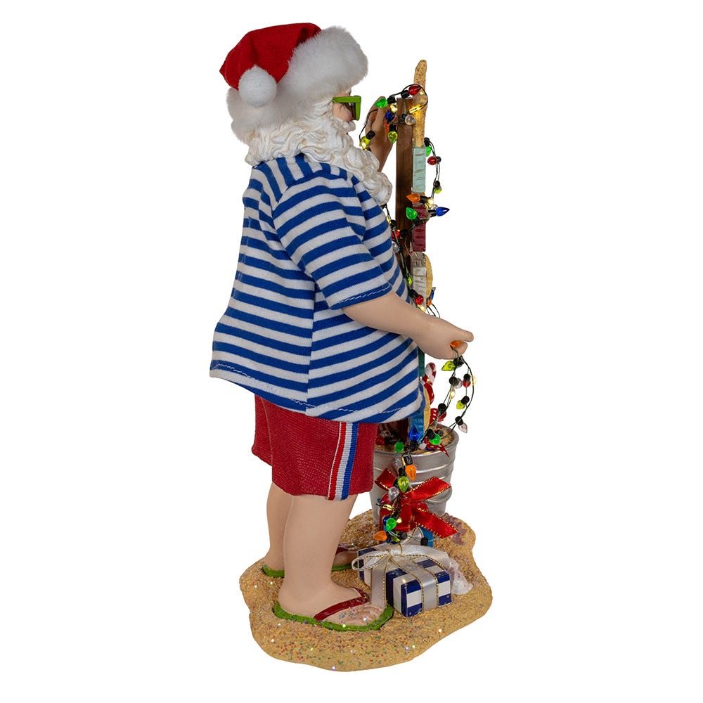 Kurt Adler 10.5-Inch Fabrich Beach Santa With Lighted Sign