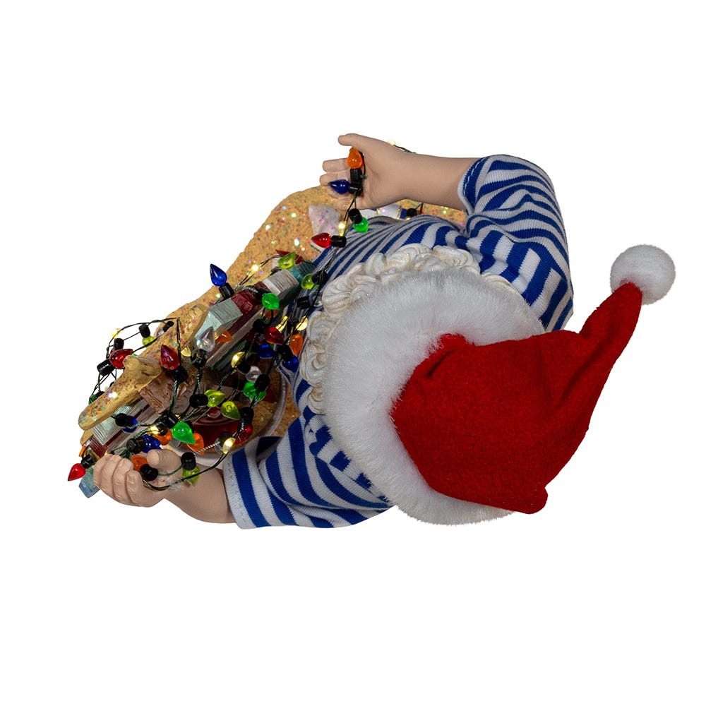Kurt Adler 10.5-Inch Fabrich Beach Santa With Lighted Sign