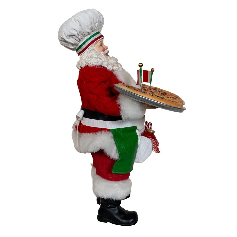 Kurt Adler 11-Inch Fabrich Chef Santa Holding Two Trays of Pizza