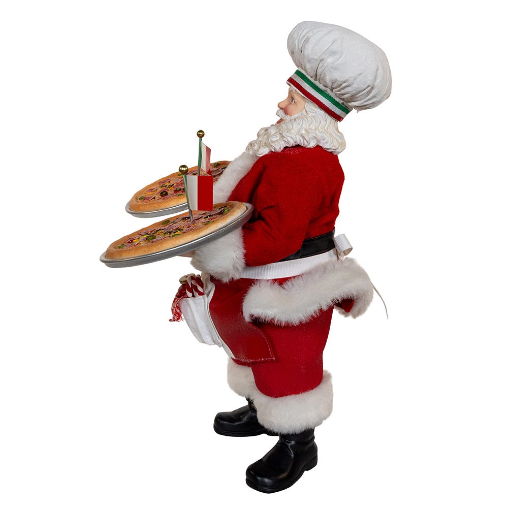 Kurt Adler 11-Inch Fabrich Chef Santa Holding Two Trays of Pizza