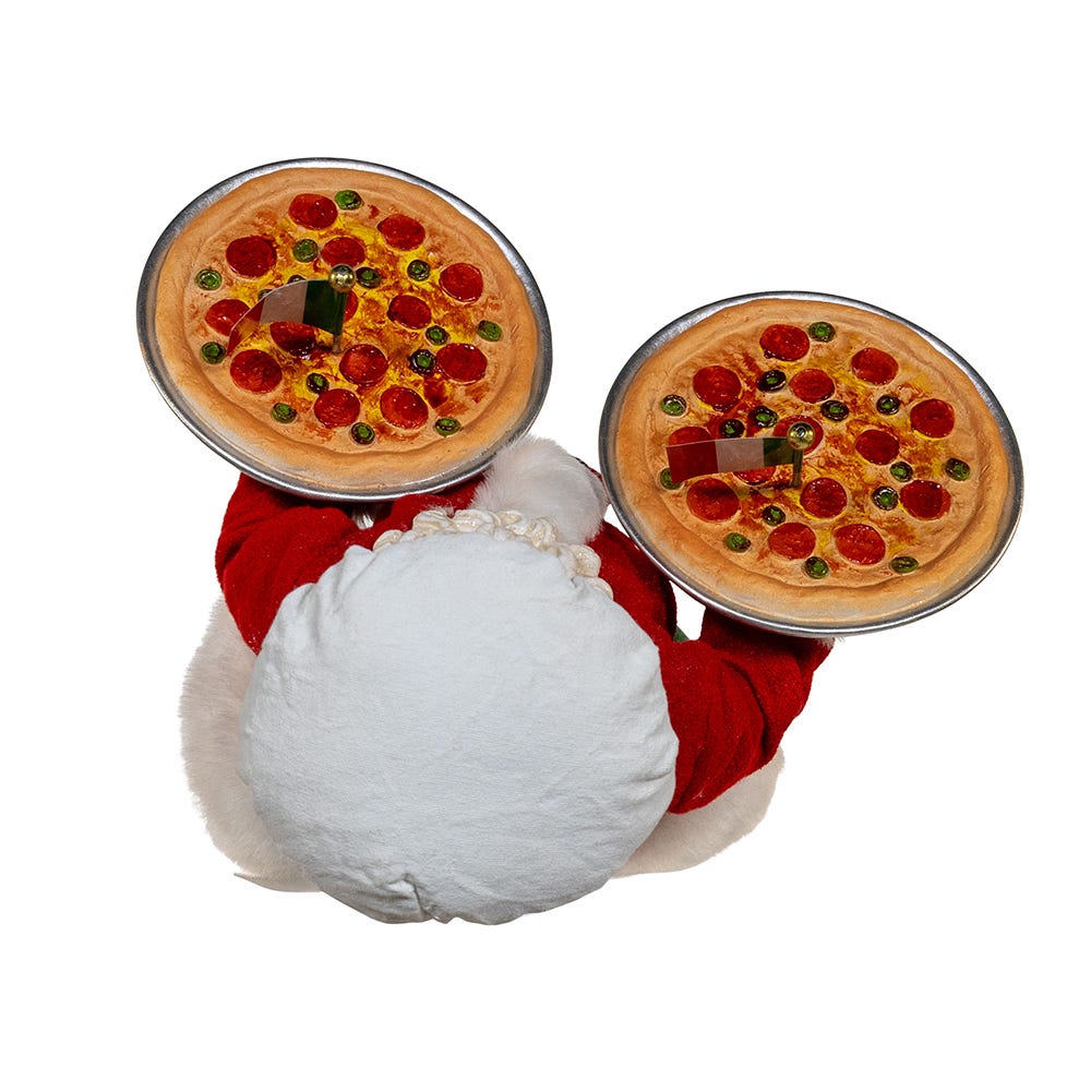 Kurt Adler 11-Inch Fabrich Chef Santa Holding Two Trays of Pizza