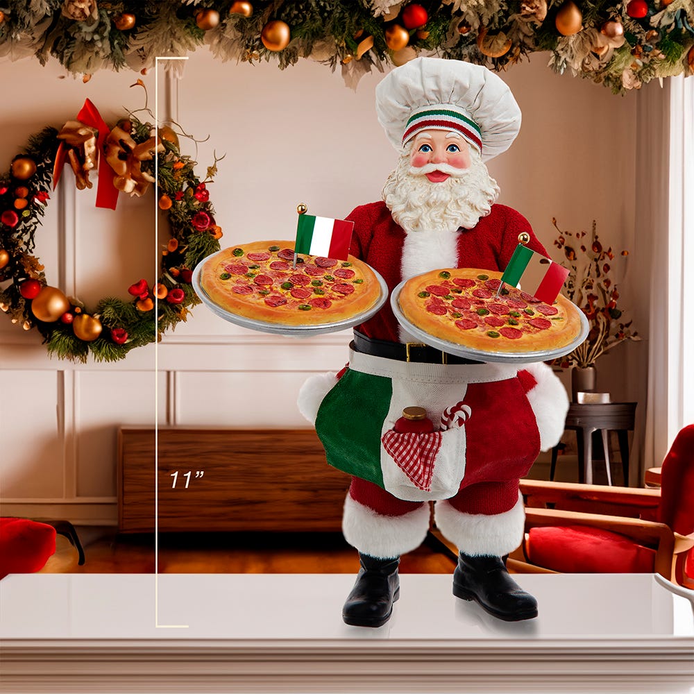Kurt Adler 11-Inch Fabrich Chef Santa Holding Two Trays of Pizza