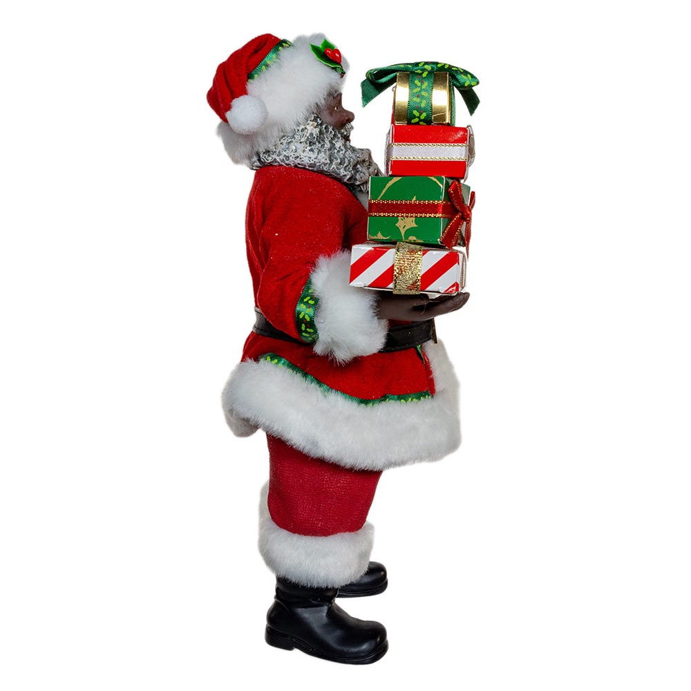 Kurt Adler 10.5-Inch Fabrich African American Santa with Gifts