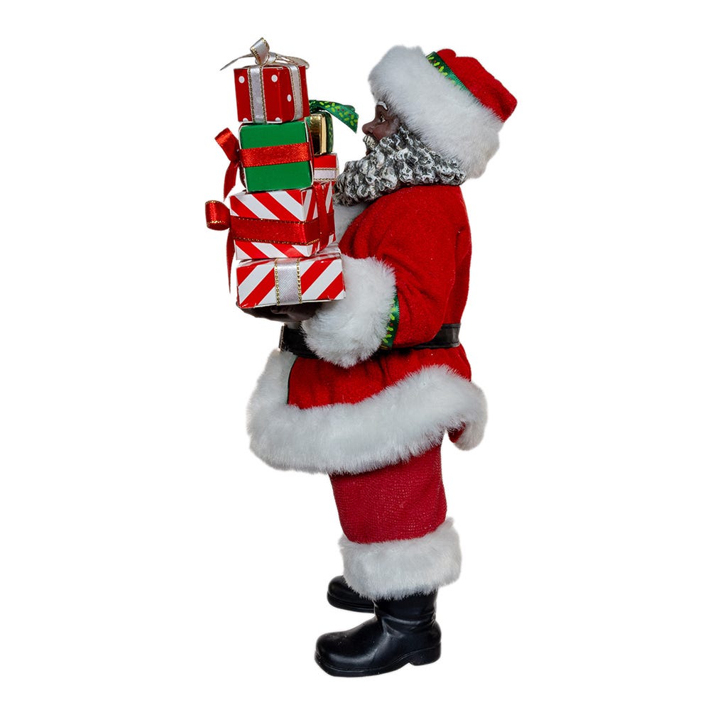 Kurt Adler 10.5-Inch Fabrich African American Santa with Gifts