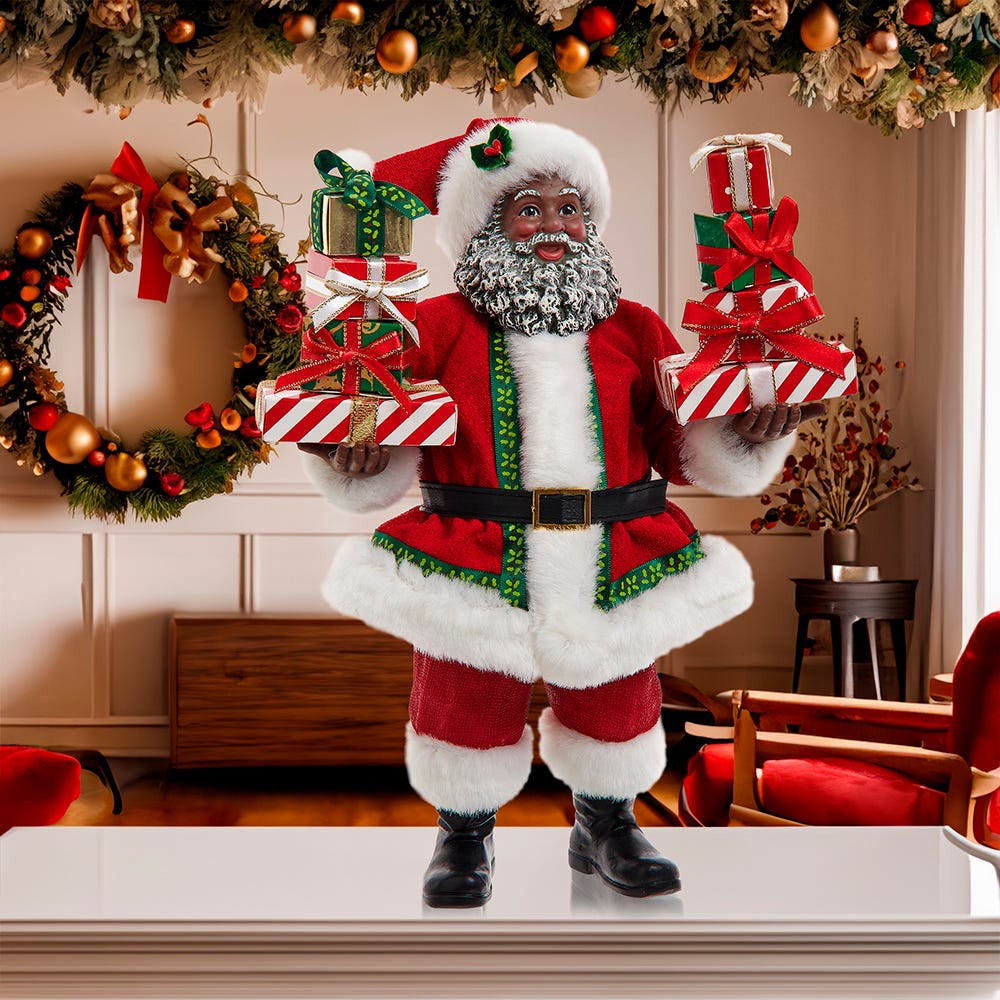 Kurt Adler 10.5-Inch Fabrich African American Santa with Gifts