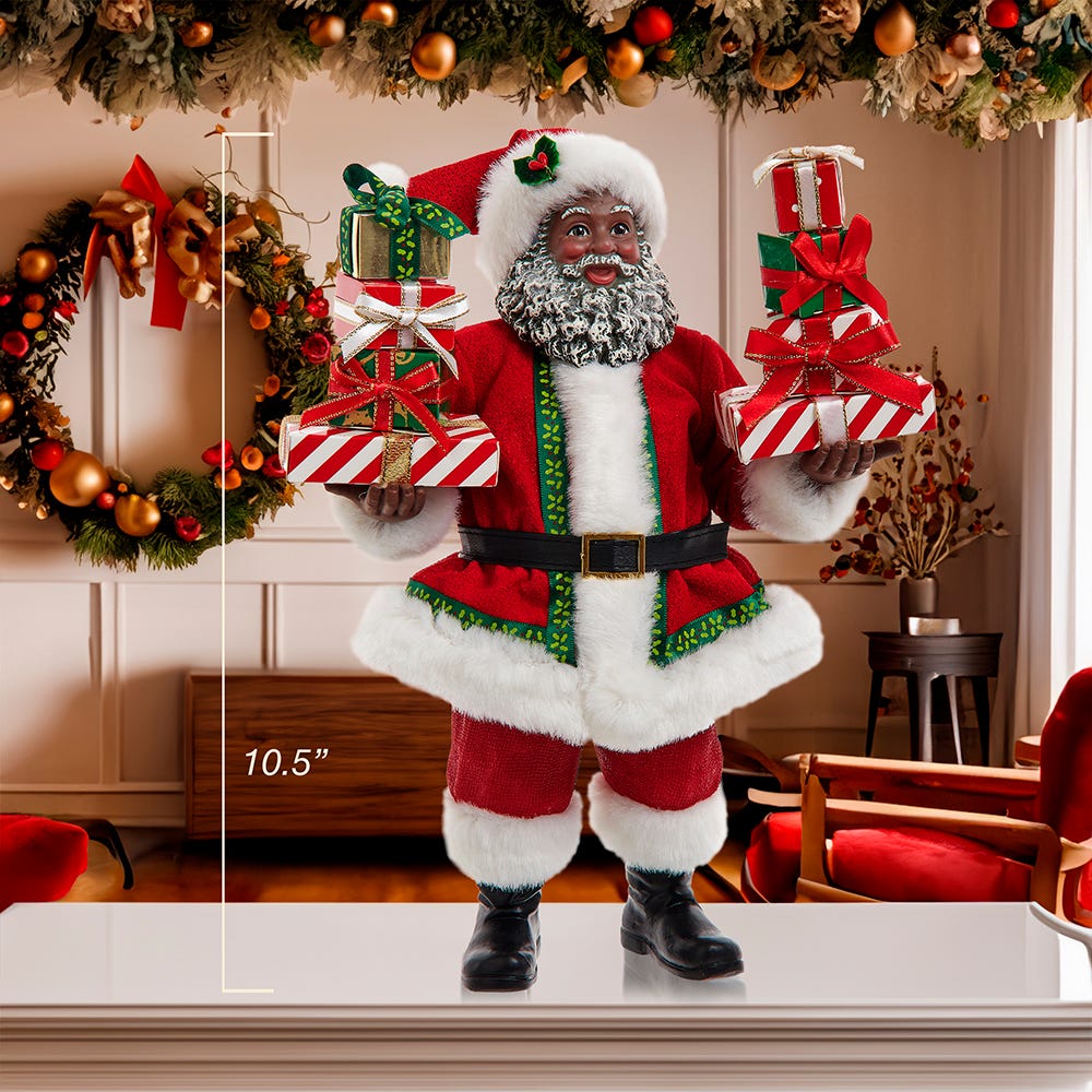 Kurt Adler 10.5-Inch Fabrich African American Santa with Gifts