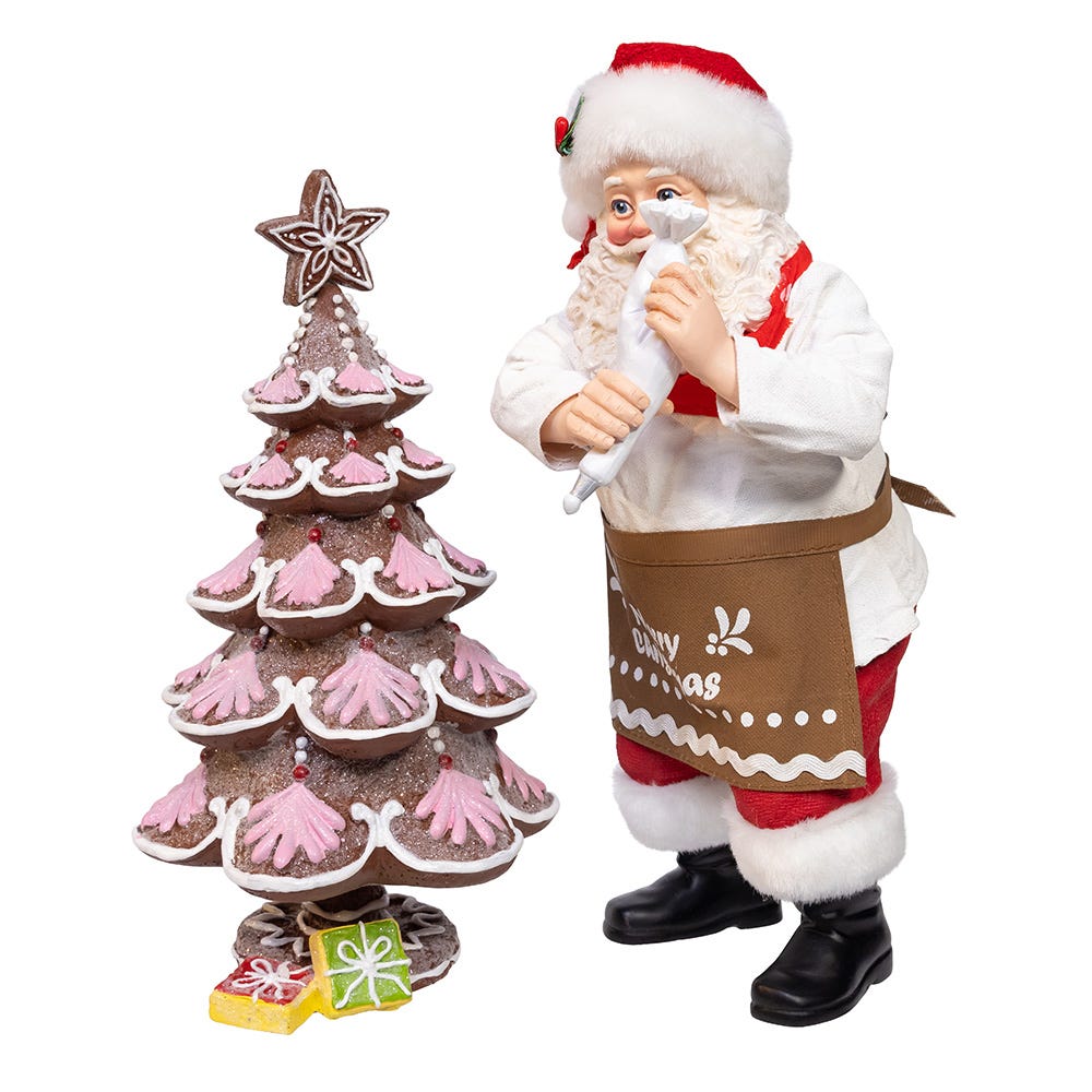Kurt Adler 10.5-Inch Fabrich Santa Decorating Gingerbread Tree, 2-Piece Set