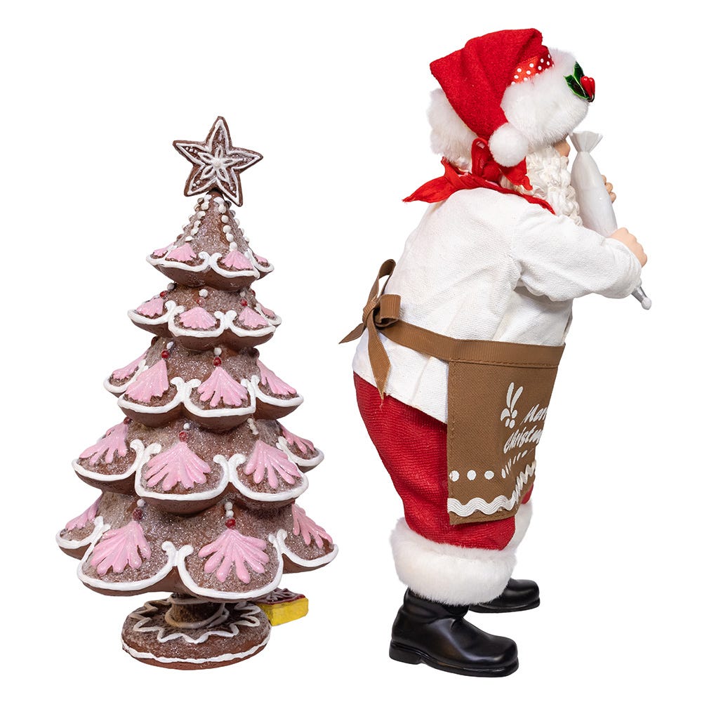Kurt Adler 10.5-Inch Fabrich Santa Decorating Gingerbread Tree, 2-Piece Set