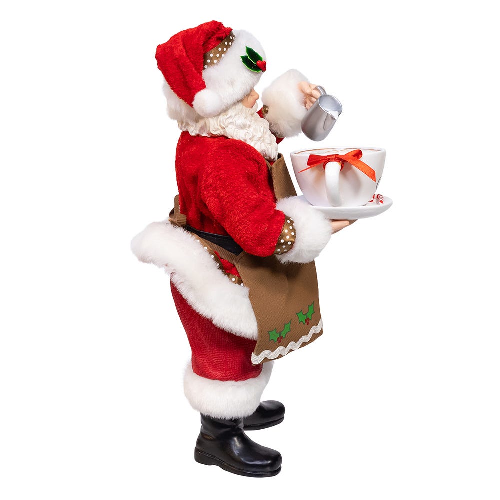 Kurt Adler 10.5-Inch Fabrich Santa with Oversized -InchI Love Coffee-Inch Cup and Creamer