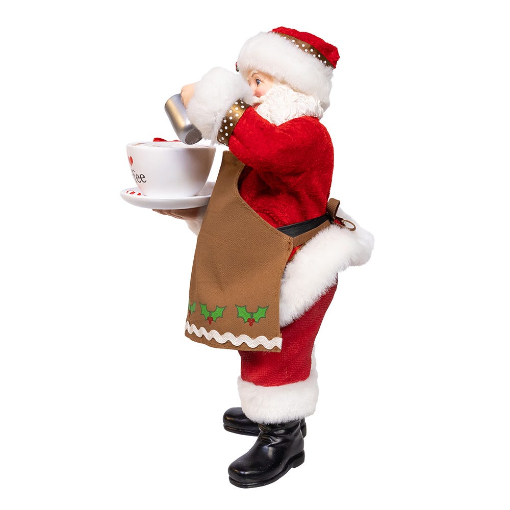 Kurt Adler 10.5-Inch Fabrich Santa with Oversized -InchI Love Coffee-Inch Cup and Creamer