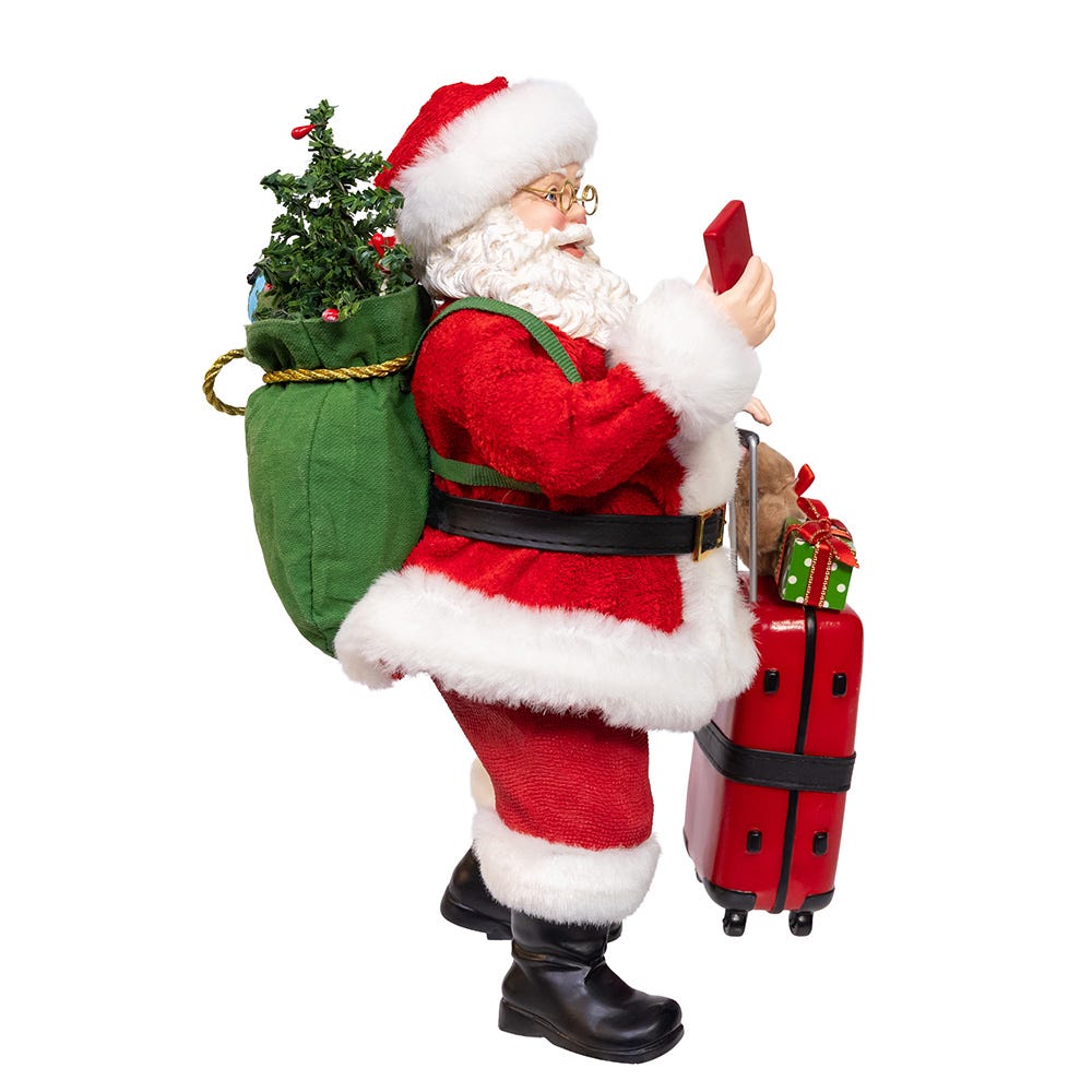 Kurt Adler 10.5-Inch Fabrich Santa with Red Luggage, 2-Piece Set