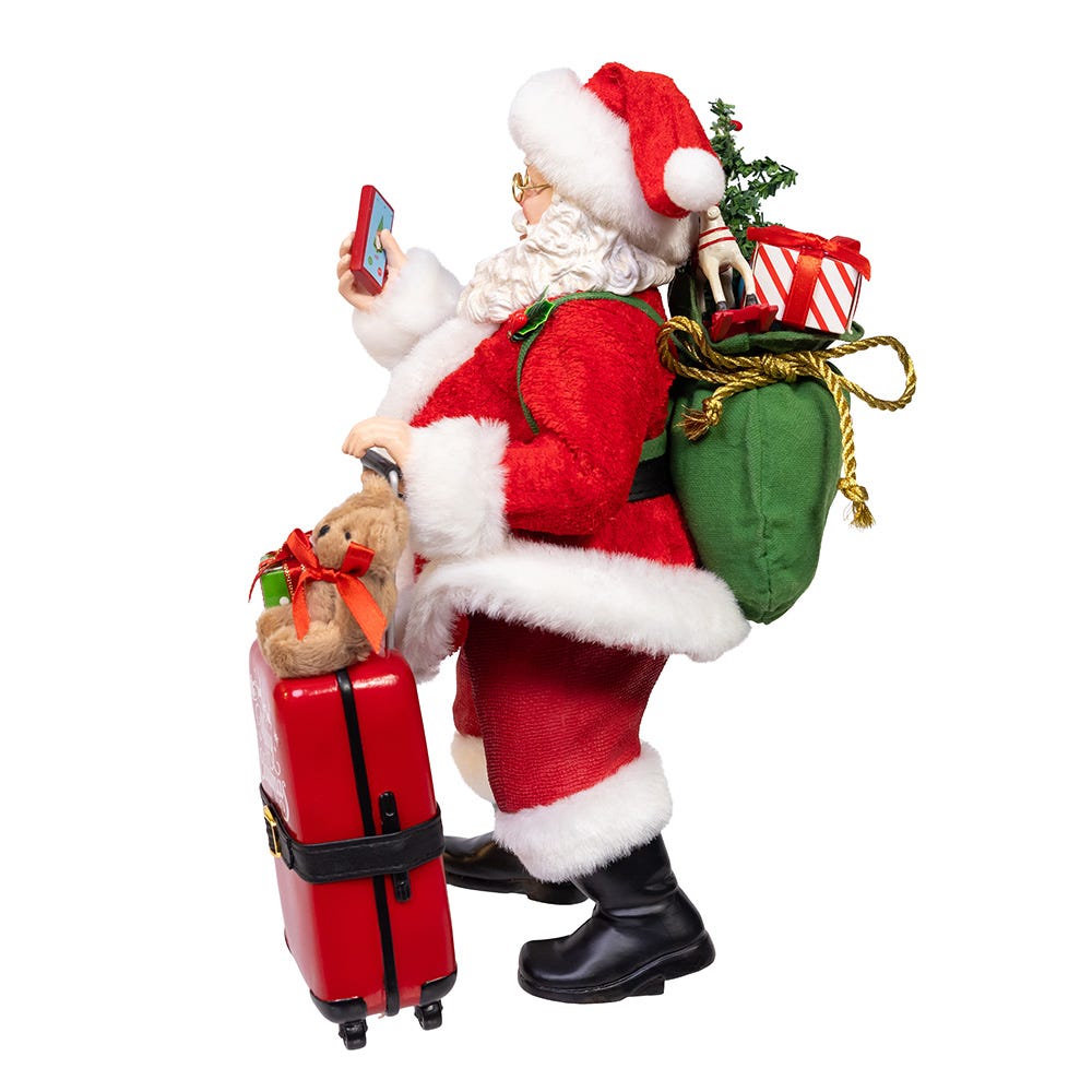 Kurt Adler 10.5-Inch Fabrich Santa with Red Luggage, 2-Piece Set