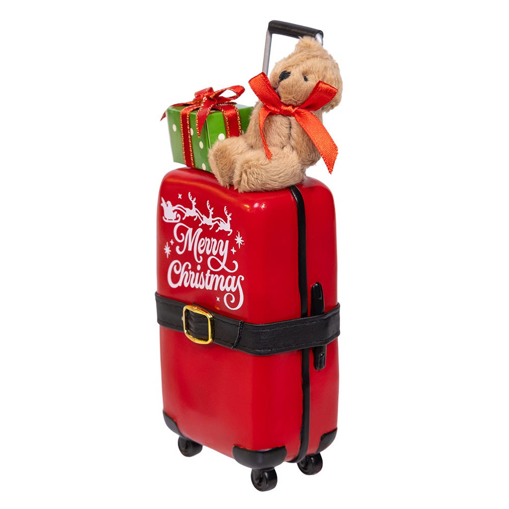 Kurt Adler 10.5-Inch Fabrich Santa with Red Luggage, 2-Piece Set