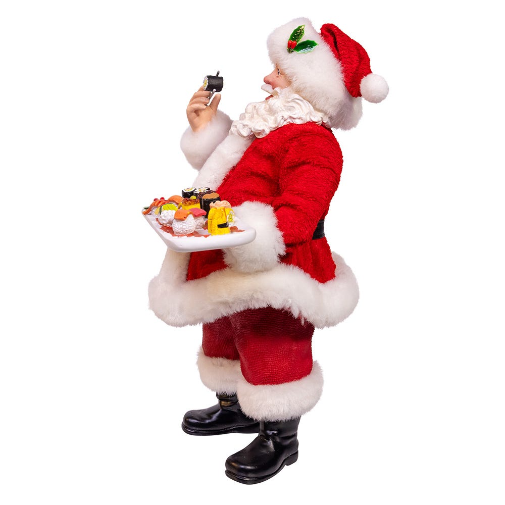Kurt Adler 10.5-Inch Fabrich Santa with Sushi Platter