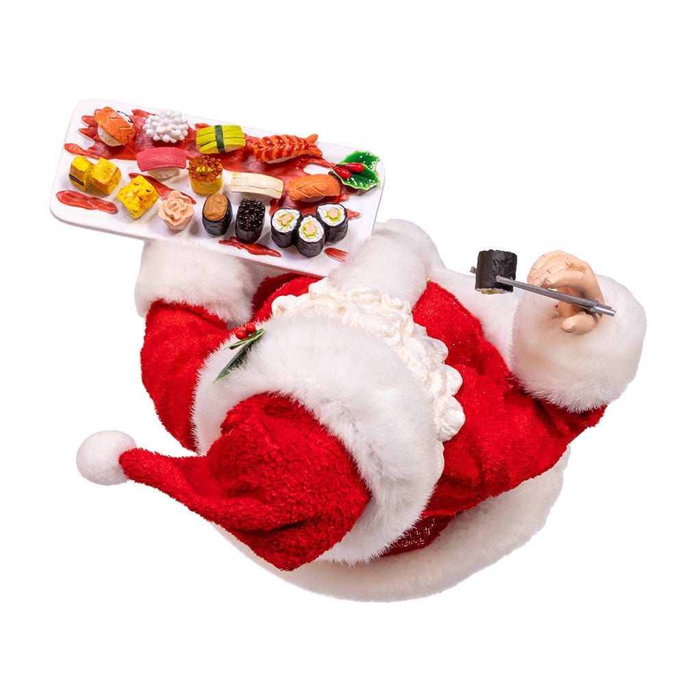 Kurt Adler 10.5-Inch Fabrich Santa with Sushi Platter