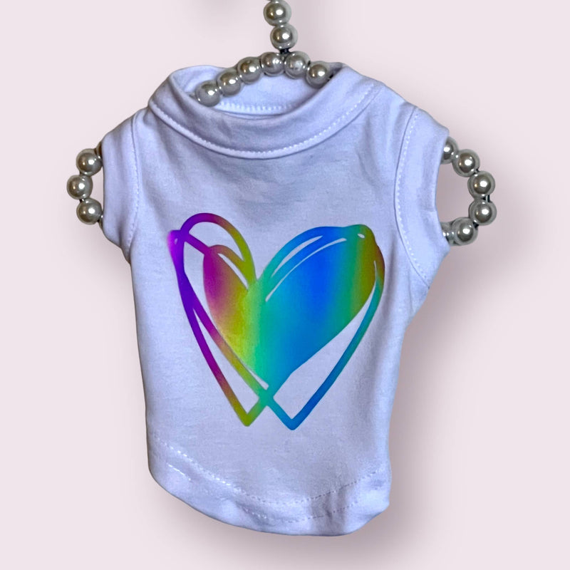 Bark 5th Ave., LLC Pride Heart Rainbow Holographic Dog Shirt pet supplies