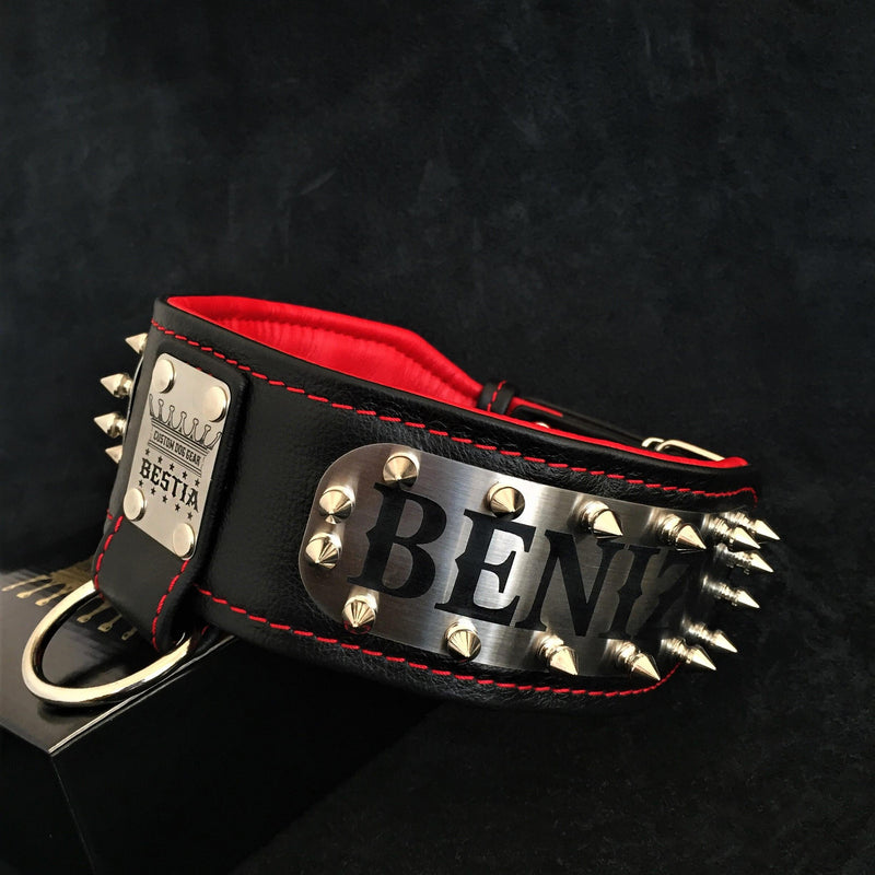 Bestia Dog Gear Genuine Leather Dog Collar - Red 
