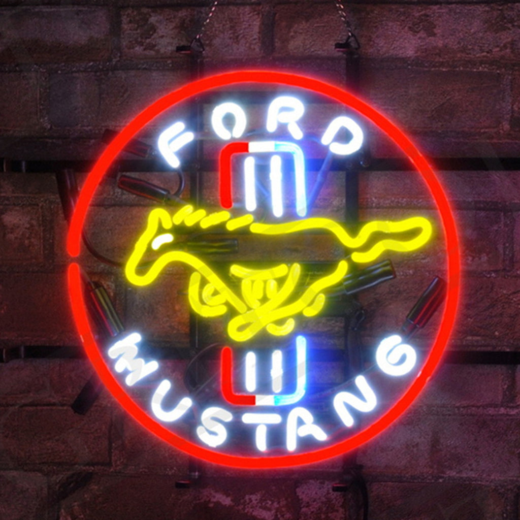 Ford Mustang Racing Car Real Glass Neon Sign