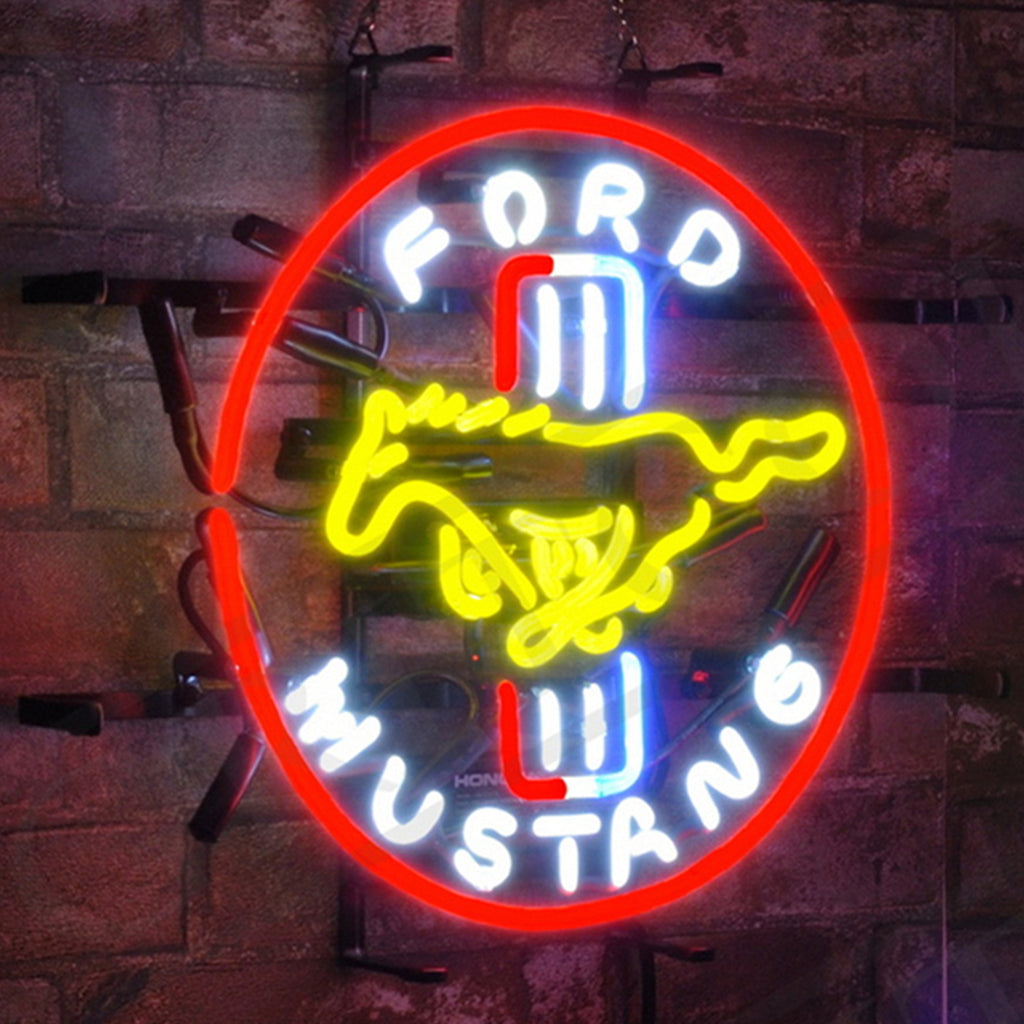 Ford Mustang Racing Car Real Glass Neon Sign