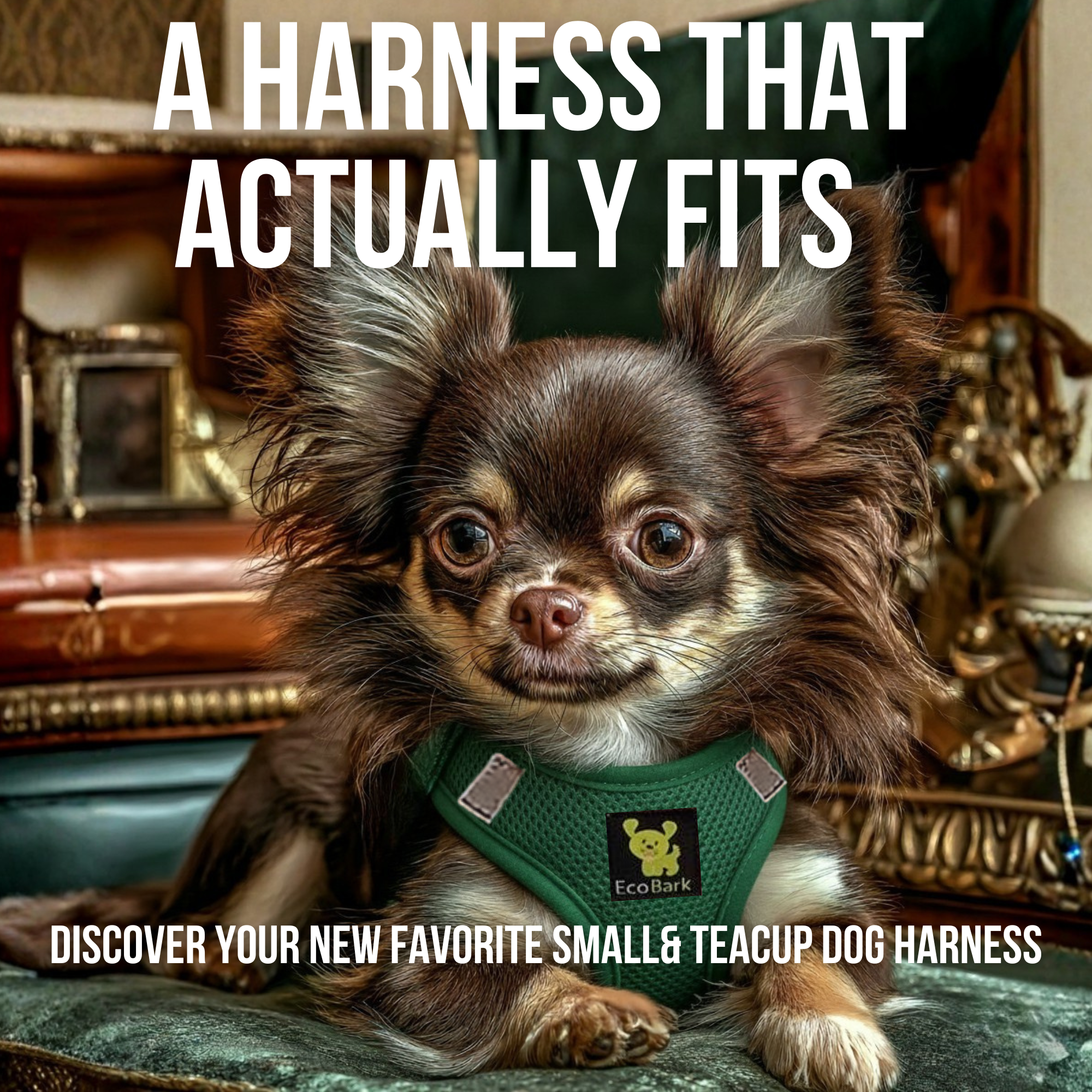 EcoBark Step In Dog Harness - Teacup & Small Breeds- Reflective Soft Mesh Harness for Teacup, Small Dogs and Puppies / Forest Green