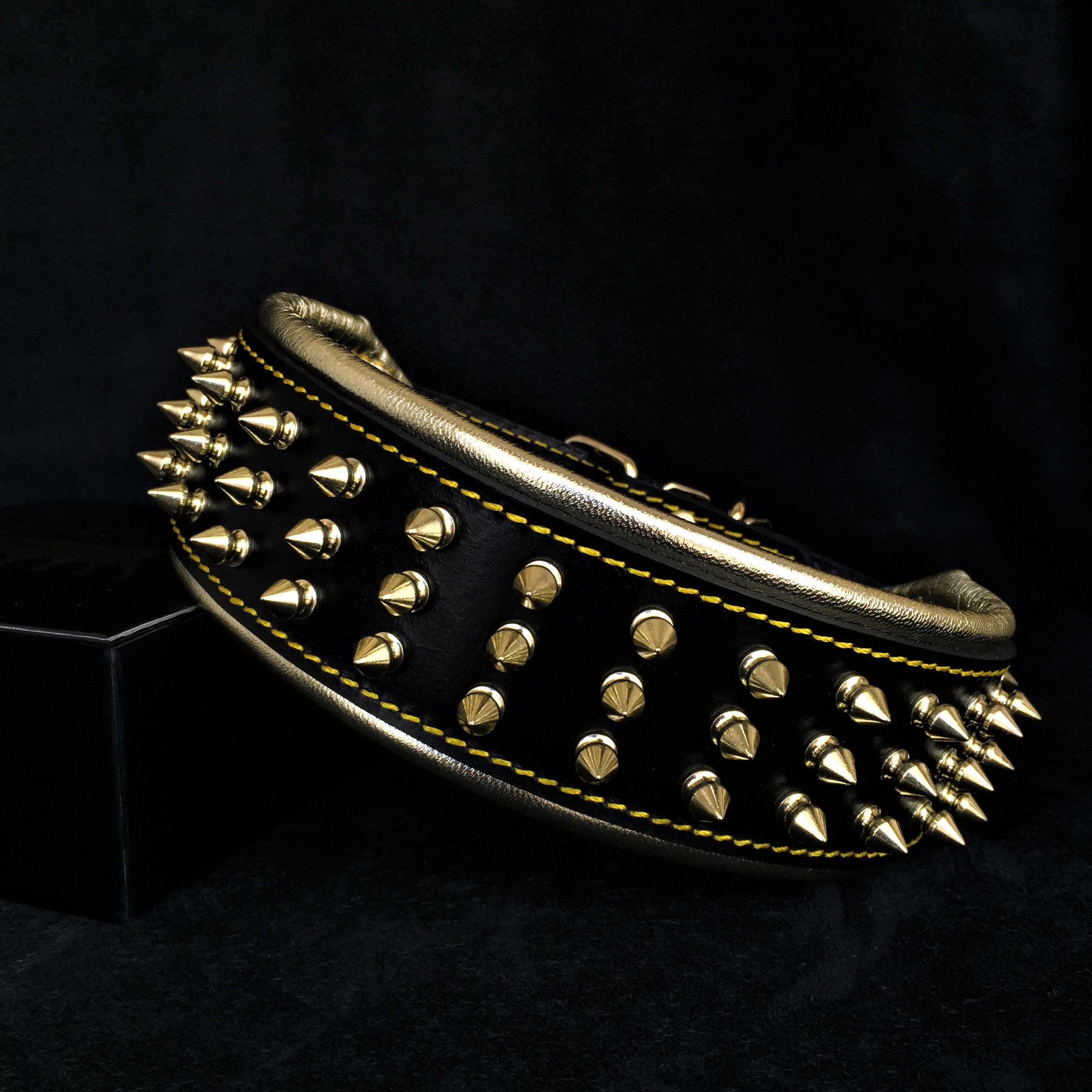 Bestia Dog Gear Genuine Leather Dog Collar - Gold 