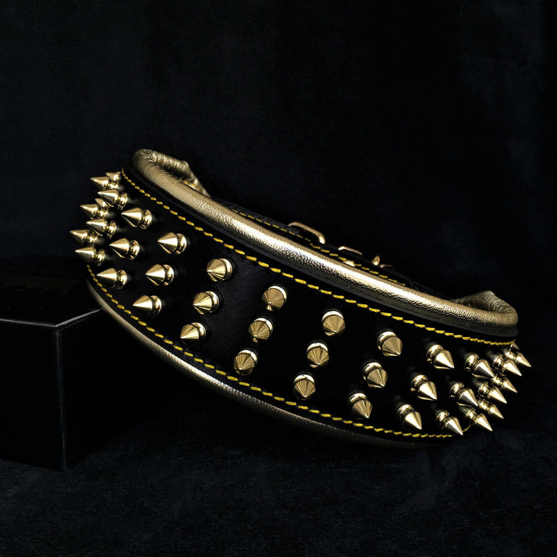 Bestia Dog Gear Genuine Leather Dog Collar - Gold 
