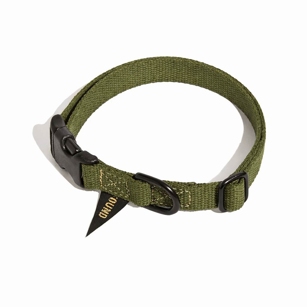 Found Classic Cotton Dog Collar | Olive - Matte Black Hardware