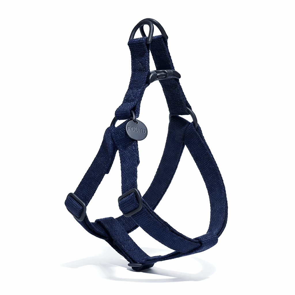 Found My Animal Navy Cotton Dog & Cat Harness with Matte Black Hardware - Adjustable, Durable & Stylish