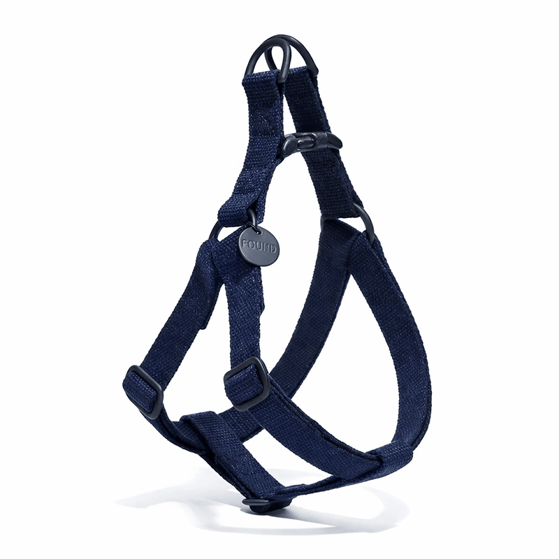 Found My Animal Navy Cotton Dog & Cat Harness with Matte Black Hardware - Adjustable, Durable & Stylish