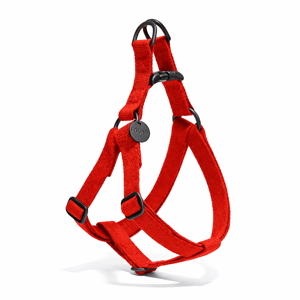 Found My Animal Red Cotton Dog & Cat Harness with Matte Black Hardware - Adjustable, Durable & Stylish