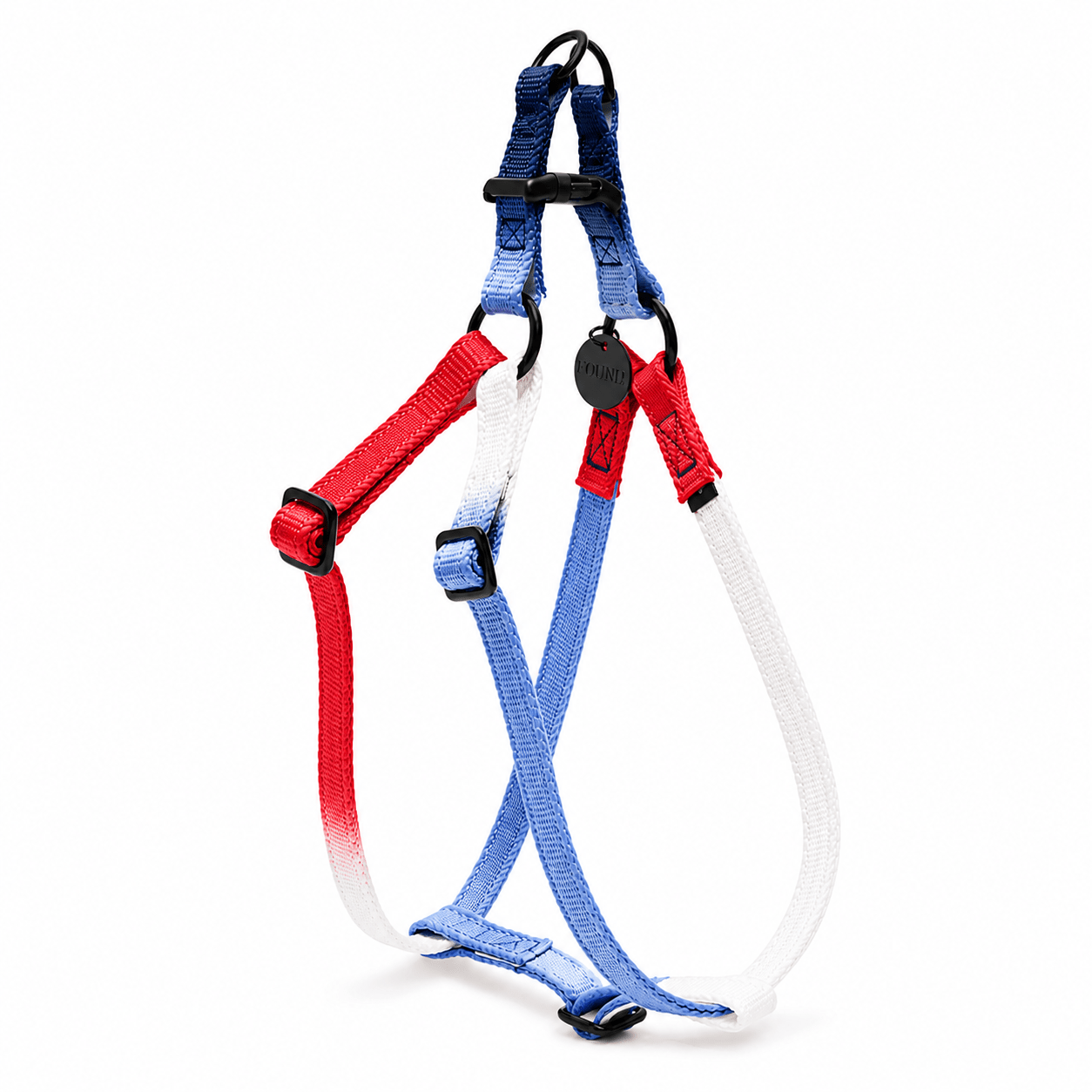 Found My Animal Red, White & Blue Cotton Dog & Cat Harness – Matte Black Hardware, Adjustable, Durable & Stylish