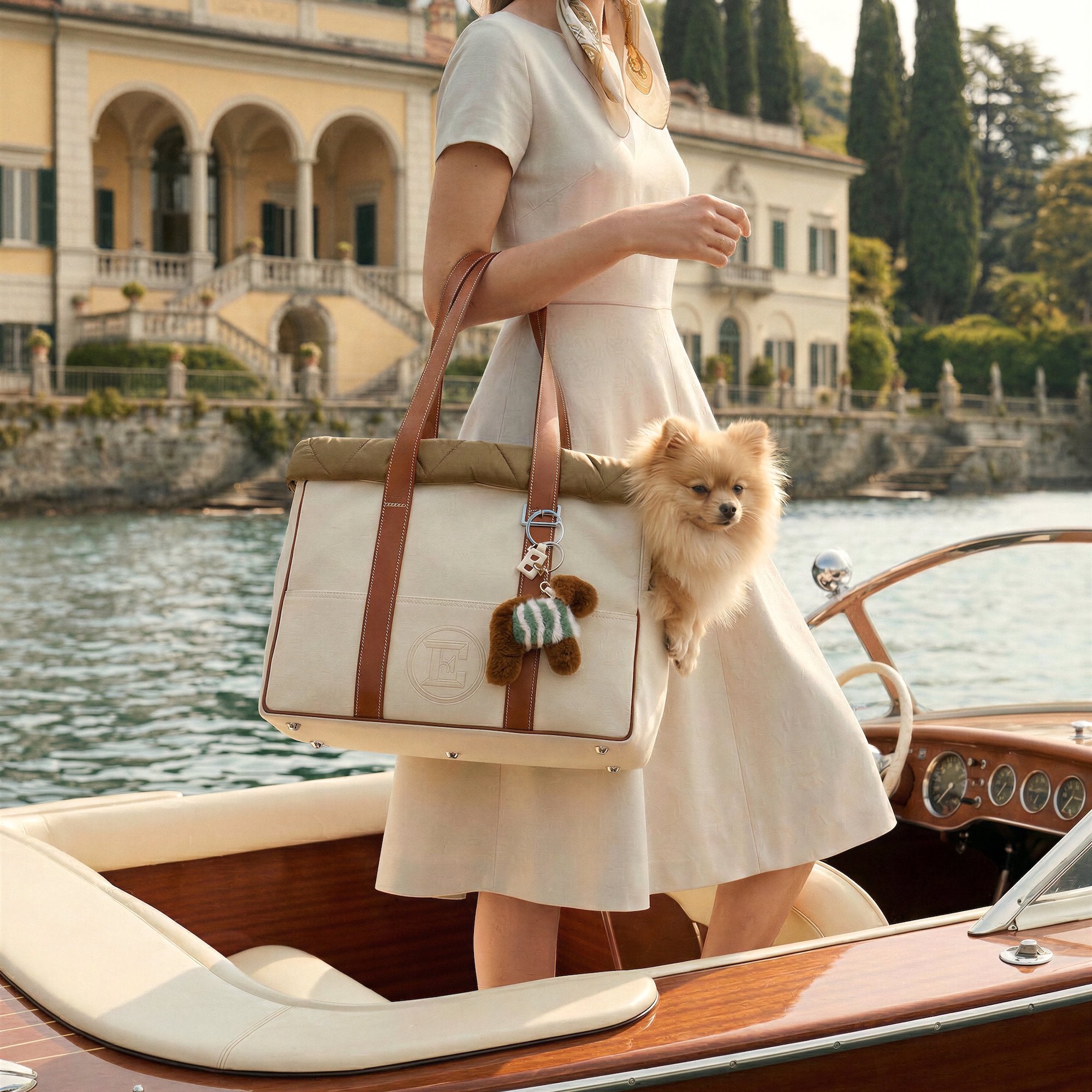 Emma Firenze: Natural Canvas & Cognac Leather Dog Carrier