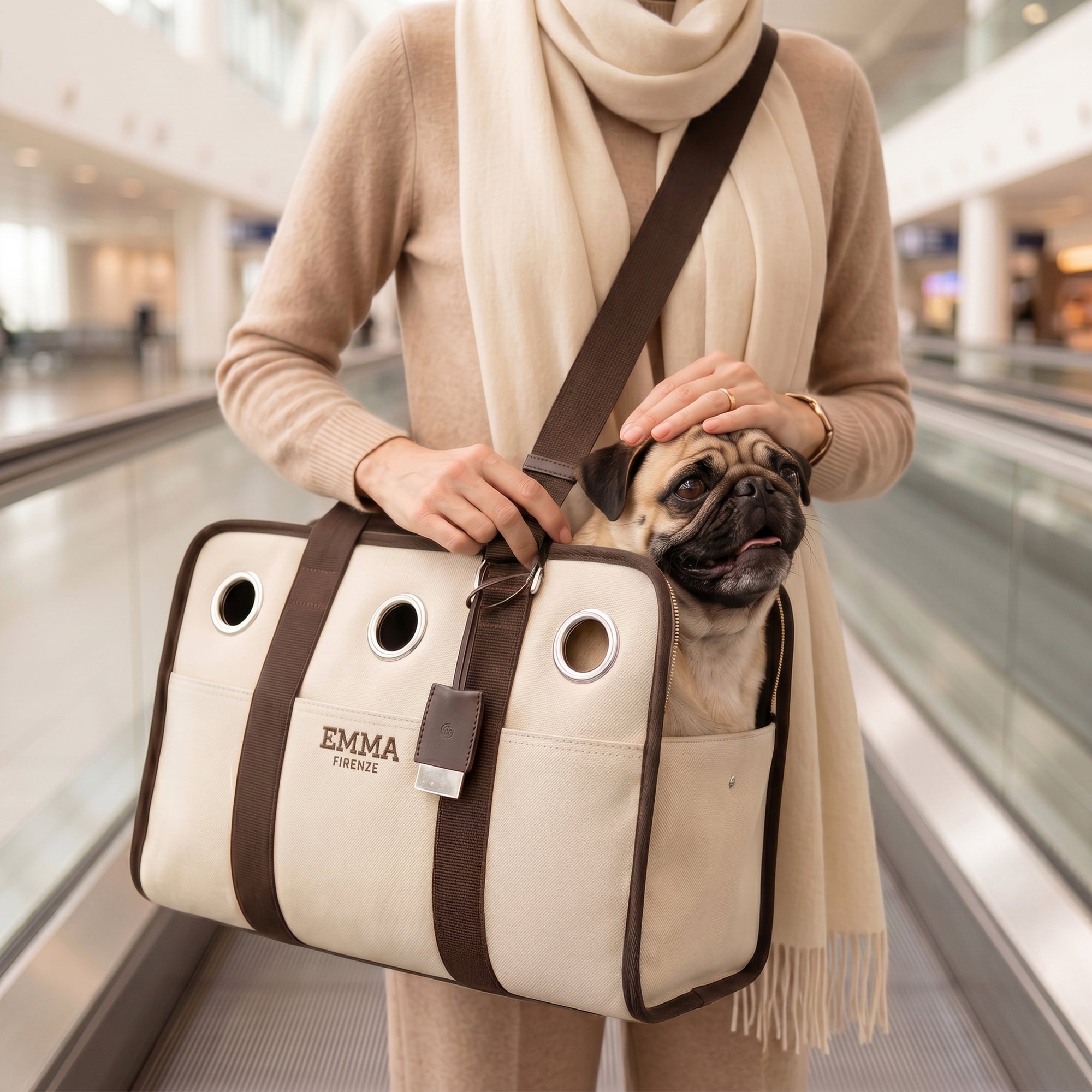 Emma Firenze: Dark Brown & Canvas Airline Dog Carrier