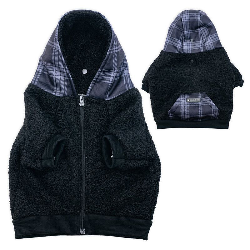 Frenchie Dog Hoodie - Black Plaid - HT Animal Supply